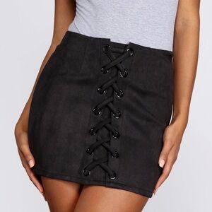 NWOT Faux Suede Lattice Mini Skirt